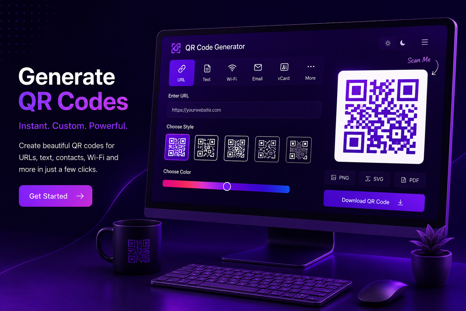 QR Code Generator preview on a desktop monitor